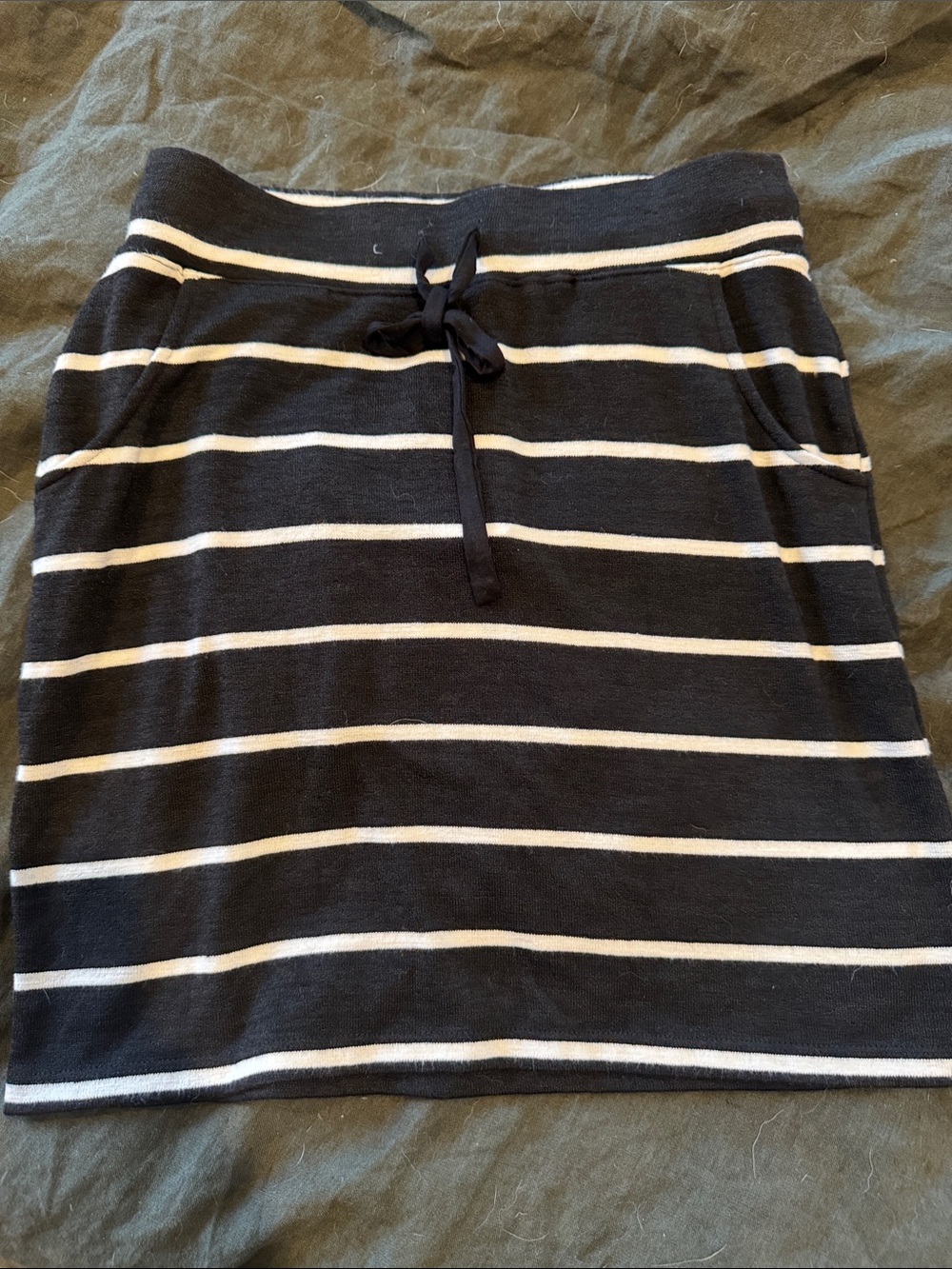 Market & Spruce Navy and White Striped Knit Drawstring Mini Skirt